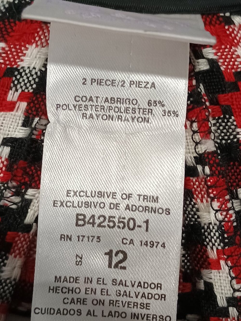 Iris & Ivy Girls Size 12 Red Black White Tweed Houndstooth Peter Pan Collar Coat - Picture 10 of 10